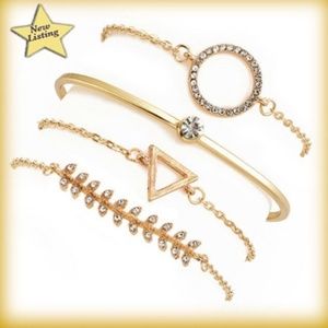 4 Pc Bracelet Set - Geometric Gold Color Rhinestone Crystals Stacked Minimalist